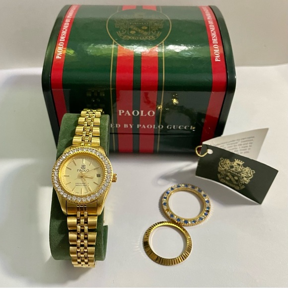 Gucci Multi Bezel Watch Rolex Bracelet Gold Crystal Sapphire Signed Rare - Picture 9 of 9